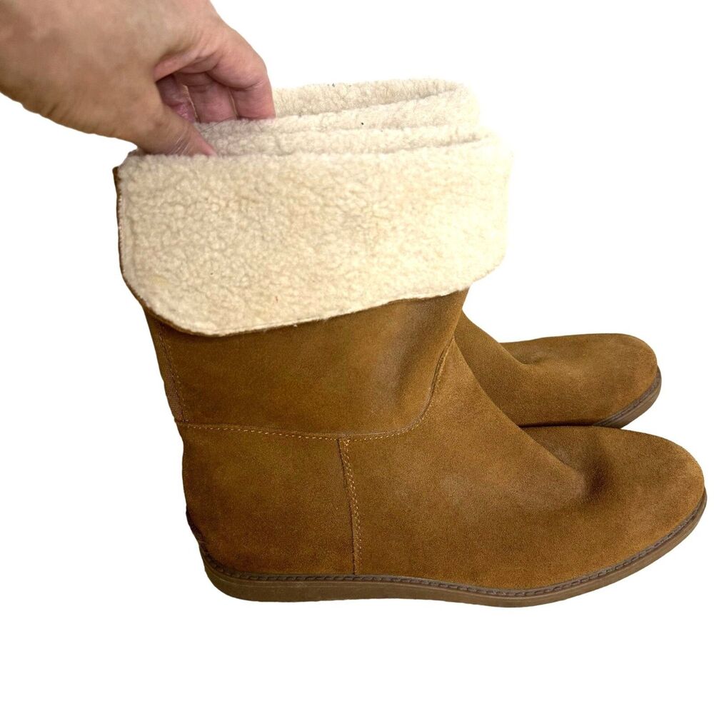 Bass Aria Womens Suede Leather Boots Booties Faux Shearling Tan 10 - Picture 3 of 12